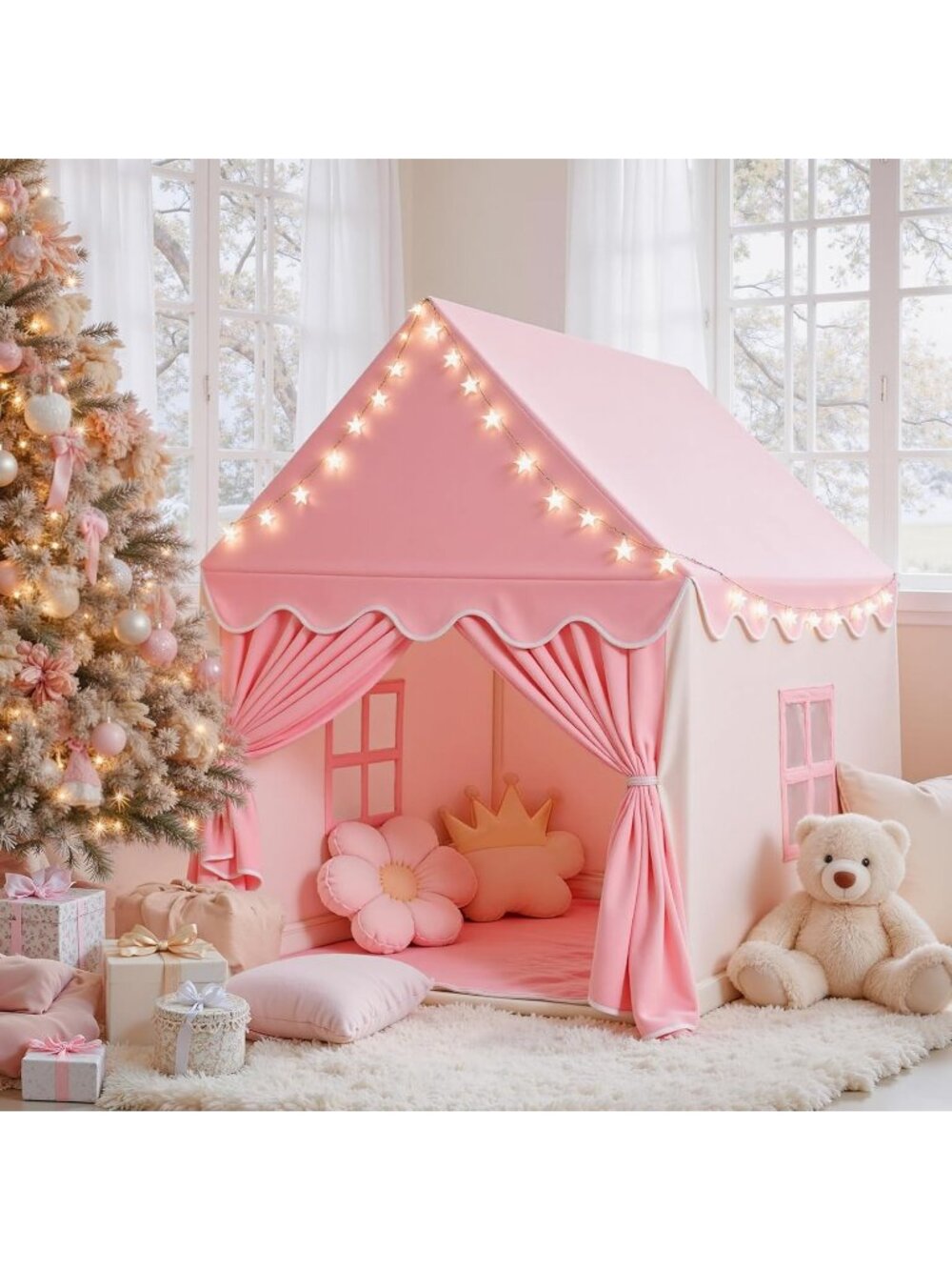 Kids Pink Large Fairy Playhouse for Baby Inside Princess Castle House Child Toys